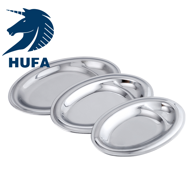 Stainless steel European-style dinner plates, non-magnetic, high-end thickened, polished fast food plates, egg-shaped plates details Picture