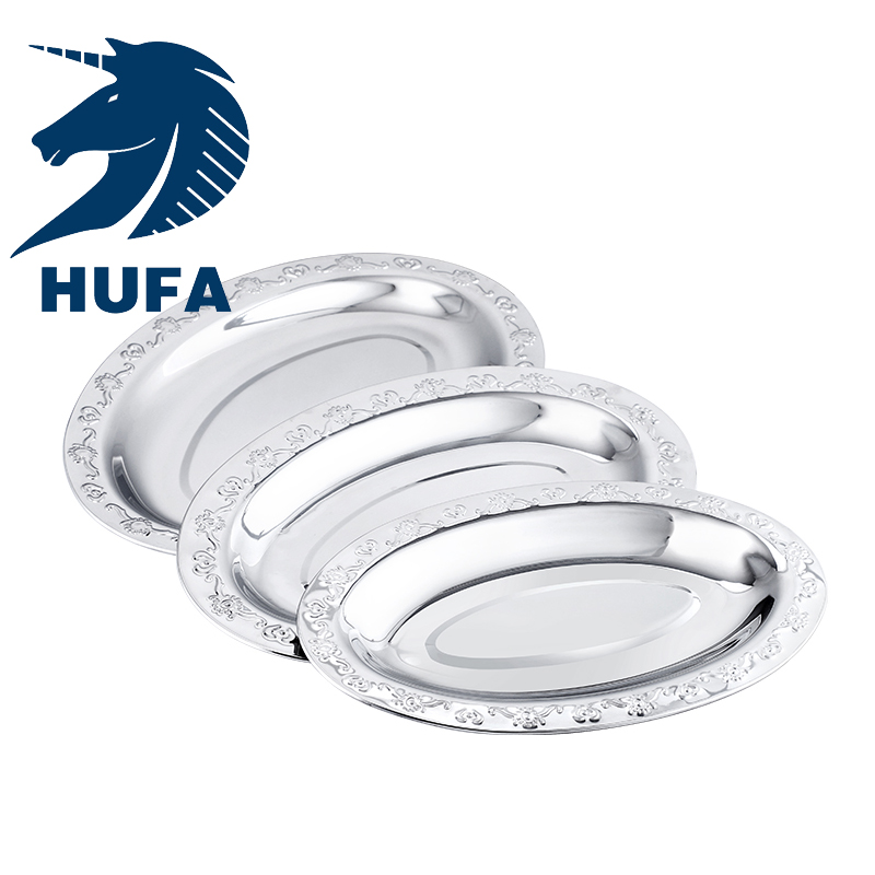 Stainless steel European-style dinner plates, non-magnetic, high-end thickened, polished fast food plates, egg-shaped plates