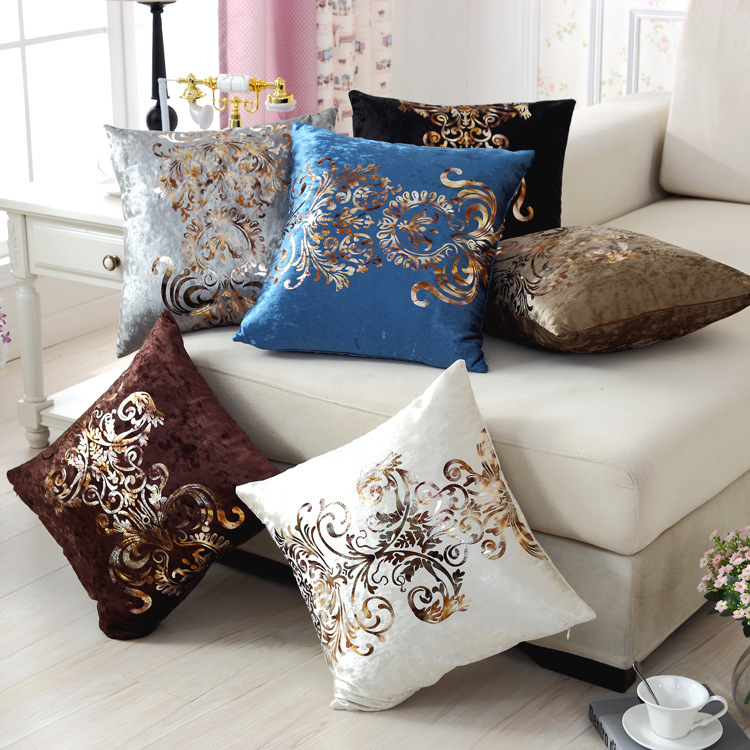 Hongyu Fang new home cloth art cushion pillow case bronzing flocking sofa pillow European noble cushion customization thumbnail