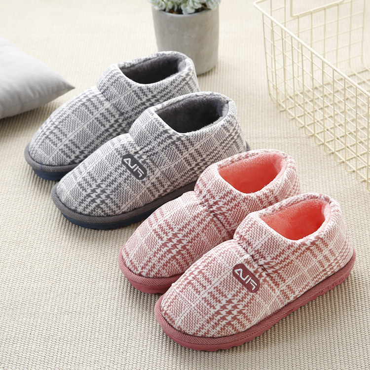 Cotton slipper bag with couples simple checkered men and women winter slipper home home indoor warm non-slip wool drag wholesale
