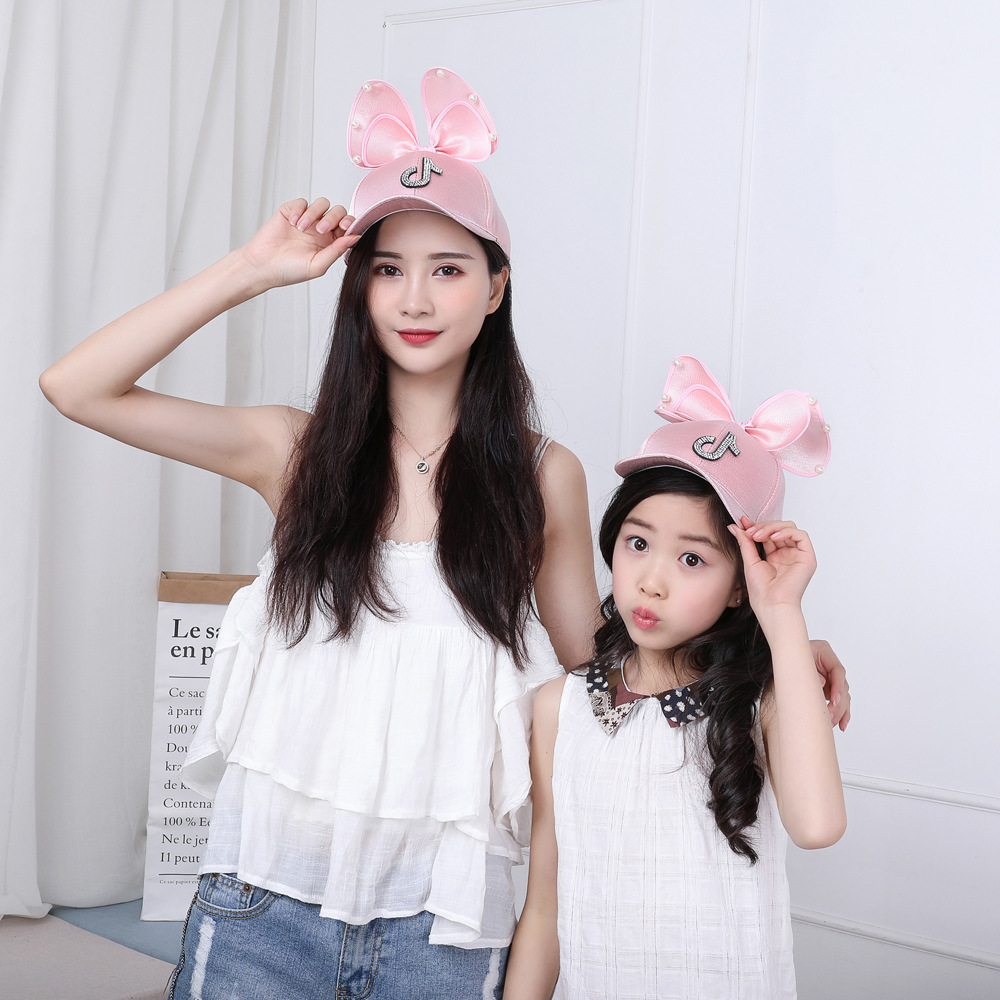 Factory direct sales of a lovely family bow baseball hat visor hat cap cap princess hat cloth hat net hat thumbnail