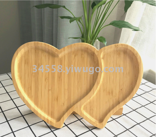 In-stock creative Japanese bamboo trays, bamboo dinner plates, home fruit plates, dried fruit plates, double heart sushi plates details Picture