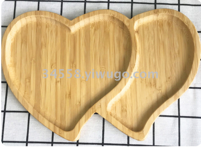 In-stock creative Japanese bamboo trays, bamboo dinner plates, home fruit plates, dried fruit plates, double heart sushi plates Specification image