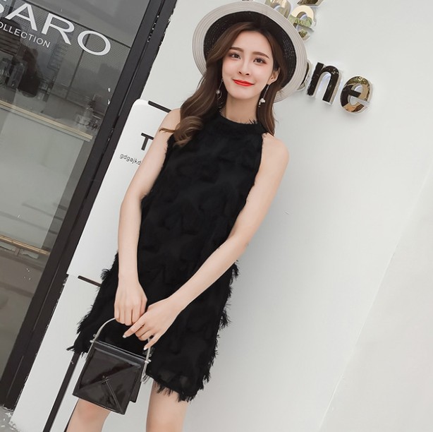Summer socialite halter chanel-style loose A-line dress, pink sleeveless chiffon dress for women in summer Application Scenario