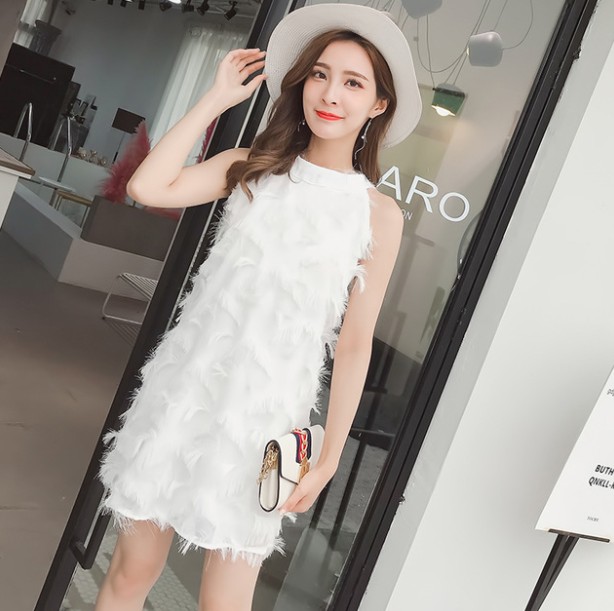Summer socialite halter chanel-style loose A-line dress, pink sleeveless chiffon dress for women in summer Specification image