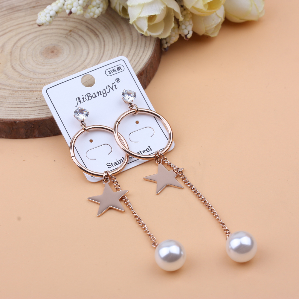 Premium store supply: Korean version titanium steel long earrings and ear strings mixed batch personalized rose gold shell earrings and stud earrings Specification image