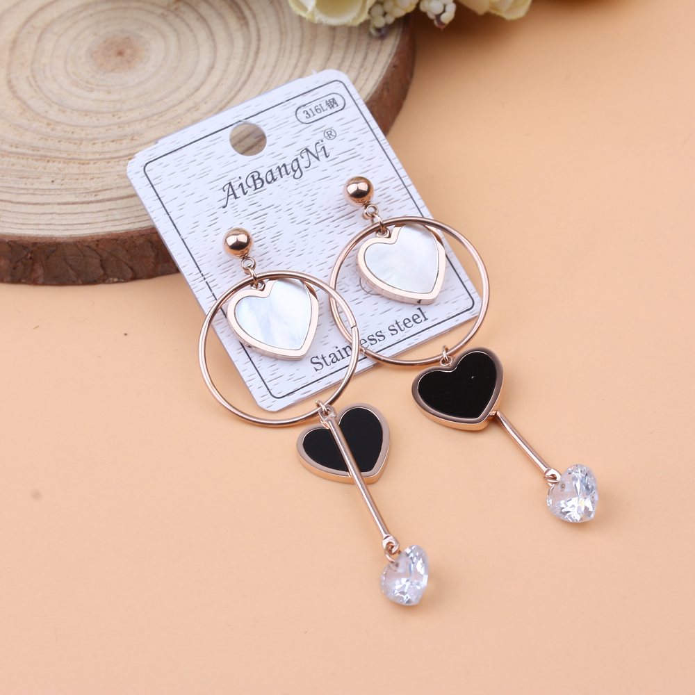 Premium store supply: Korean version titanium steel long earrings and ear strings mixed batch personalized rose gold shell earrings and stud earrings