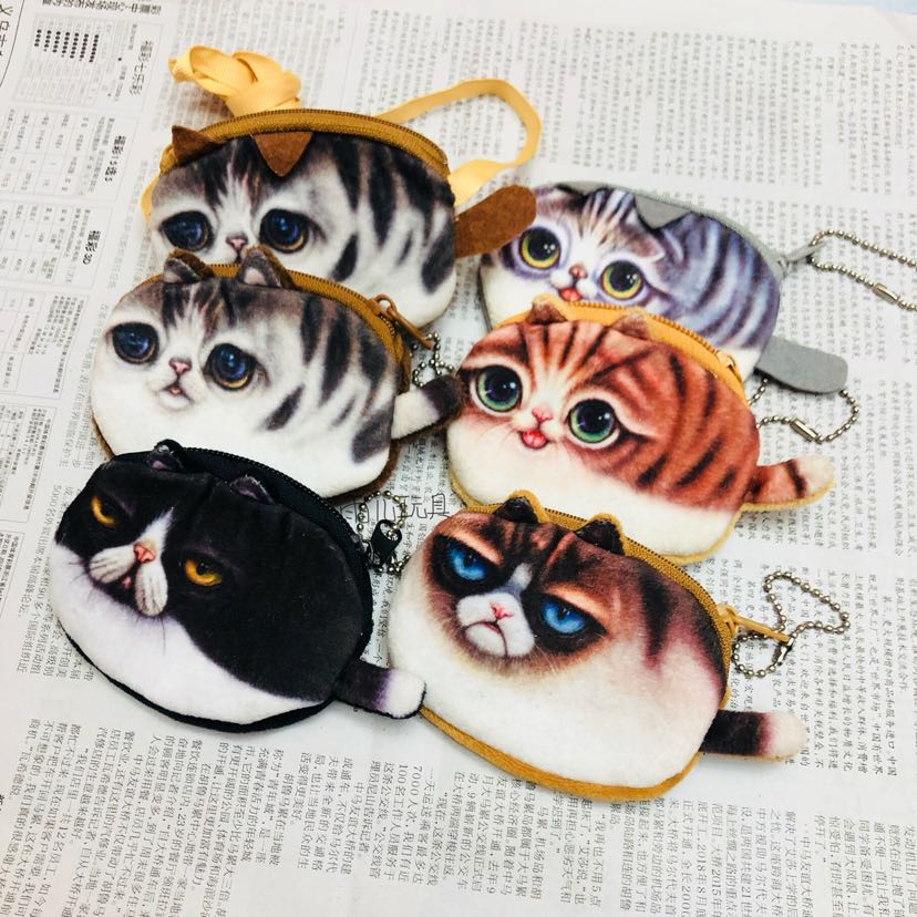 Plush wallet, coin purse, cat wallet, oval cat 10cm coin purse bag details Picture