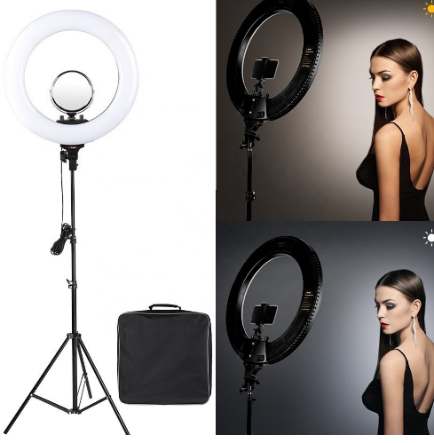 18-inch LED ring-shaped live-streaming stand dedicated to Internet celebrities, 3-color adjustable large aperture, beauty ring-shaped light for live-streamers