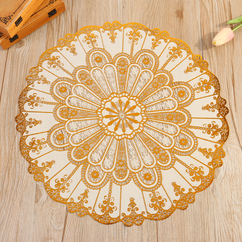Exquisite gold and silver embossing process waterproof and heat-insulating placemats, coffee tables, coasters, buffet restaurant plates, trays and bowl MATS details Picture