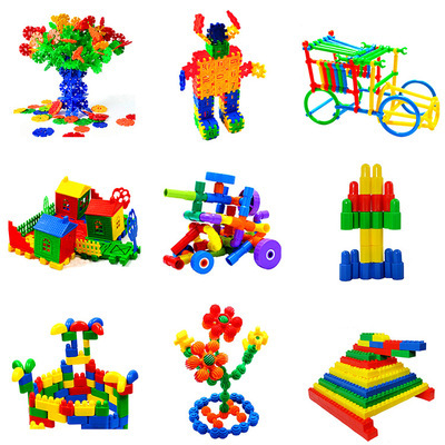 塑料拼插积木幼儿园桌面益智玩具批发宝宝拼图拼搭雪花积木350克