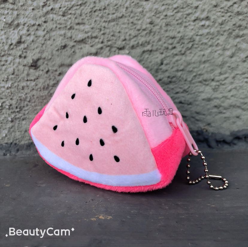 Plush wallet, printed coin purse, watermelon bag, triangular three-dimensional printed fruit wallet, coin bag Item Picture