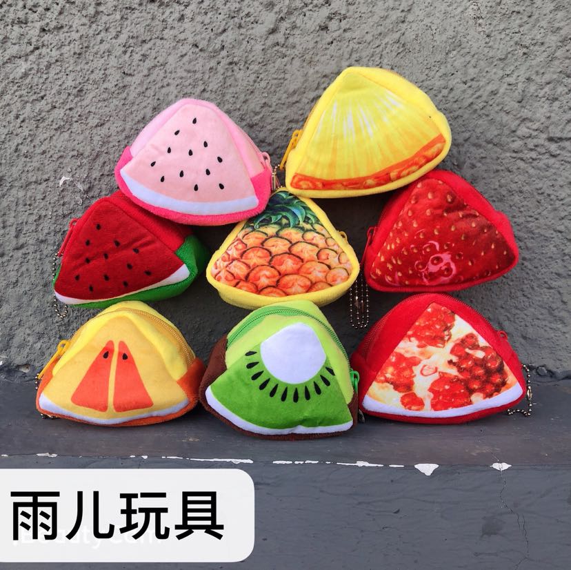 In-stock plush wallets, coin wallets, fruit wallets, three-dimensional triangular printed wallets, double-sided wallets