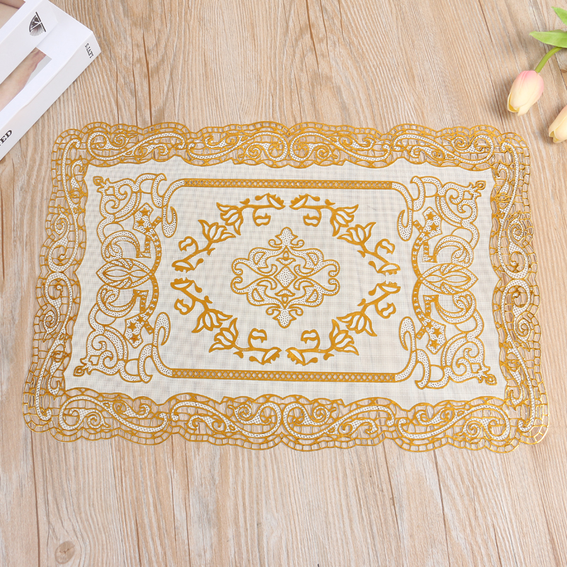 Rainbow Home Furnishing produces rectangular 30*46cm PVC hollowed-out gold and silver embossed placemats, coffee tables and tray MATS Specification drawing