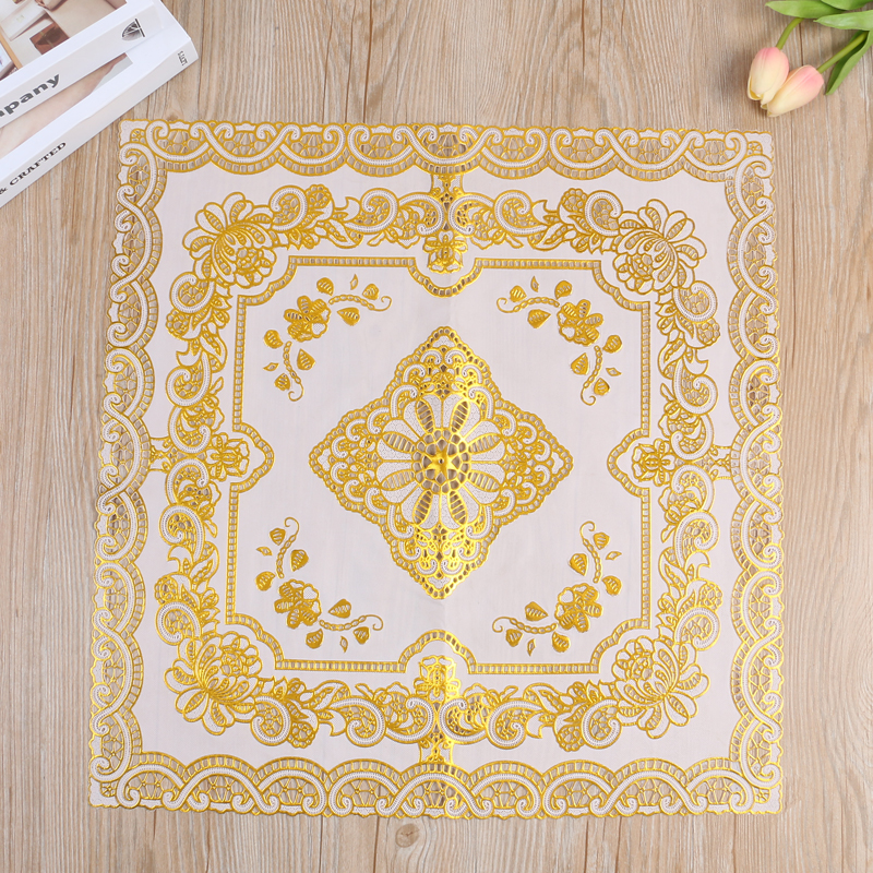 Square 50*50 specification European-style gilded tea art mat, table mat, PVC eco-friendly bowl mat, plate mat, vase mat full figure