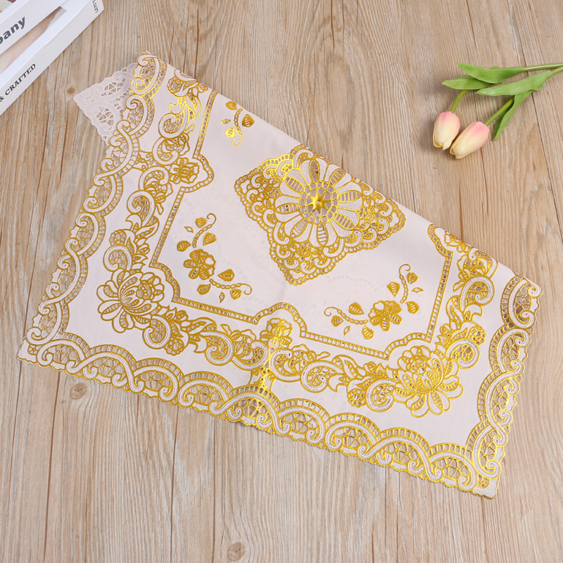 Square 50*50 specification European-style gilded tea art mat, table mat, PVC eco-friendly bowl mat, plate mat, vase mat Application Scenario