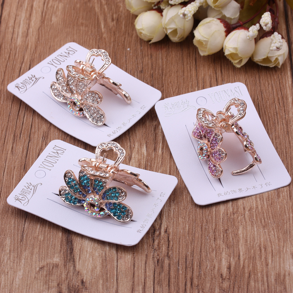 10-yuan store supplies Korean hair accessories, medium-sized accessories, grabbers, bow ties, ponytail hairpins, hair clips, simple and sweet, rhinestones details Picture