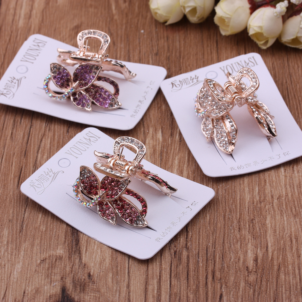 10-yuan store supplies Korean hair accessories, medium-sized accessories, grabbers, bow ties, ponytail hairpins, hair clips, simple and sweet, rhinestones Specification image