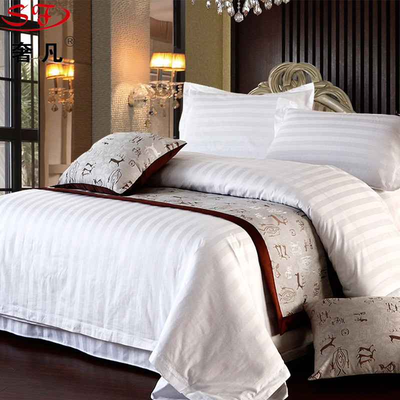 宾馆酒店床上用品批发纯棉四件套40支贡缎全棉三件套床单被套枕套