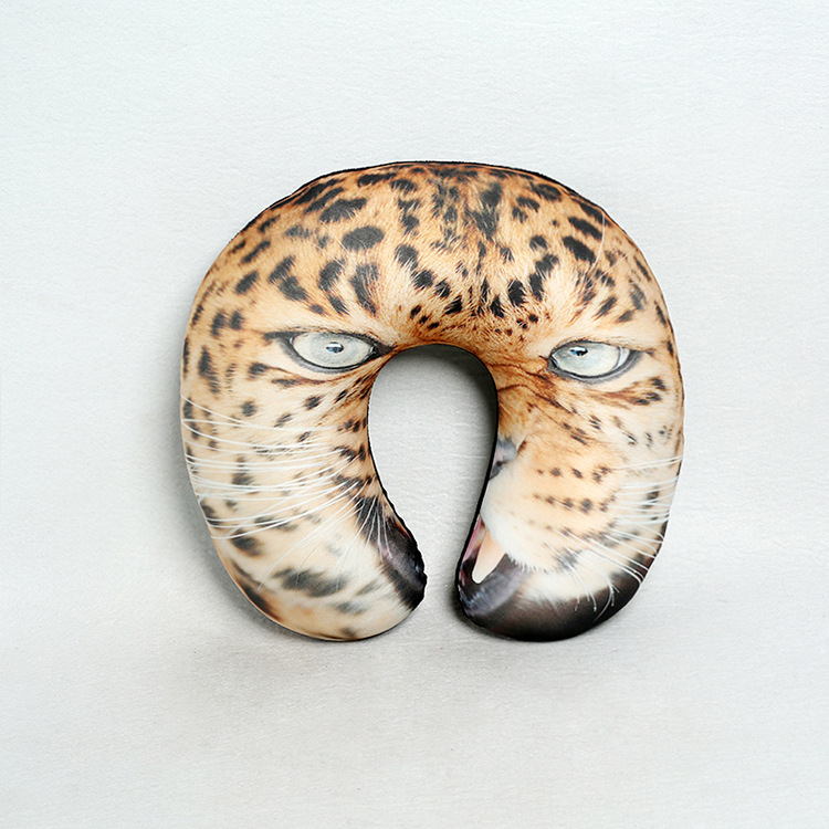 Customized wholesale of 3D printed animal head leopard print neck pillows, foam particle U-shaped neck pillows, car neck pillows and midday rest pillows Specification image