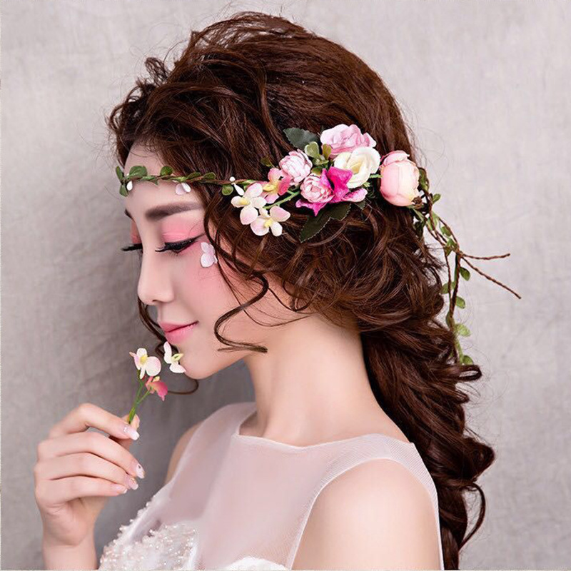 Heart Rhythm Bohemian flower wreath, Japanese and Korean children's flower bud, Lady tassel flower wreath, seaside photography headwear