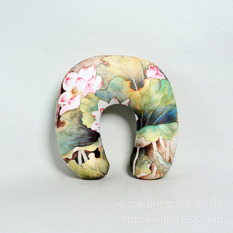 Landscape printed foam particle U-shaped pillow, digital printed neck pillow, U-pillow foam particle neck pillow, travel cushion Specification image