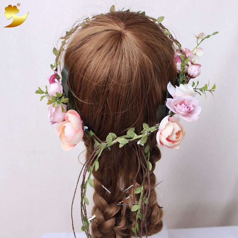 Heart Rhythm Bohemian flower wreath, Japanese and Korean children's flower bud, Lady tassel flower wreath, seaside photography headwear details Picture