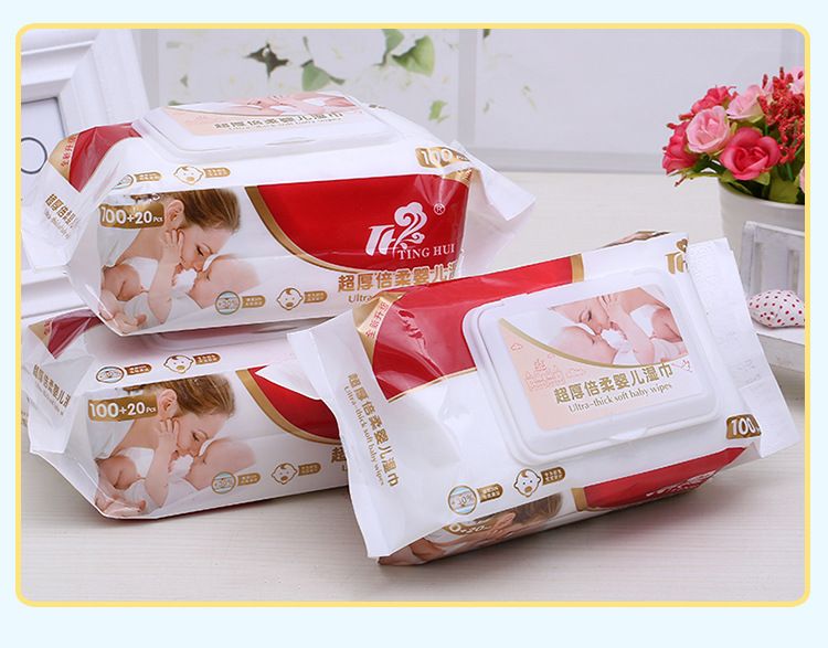 Hot Red 100+20 Baby Wet wipes with cover, soft and non-irritating baby wet wipes details Picture