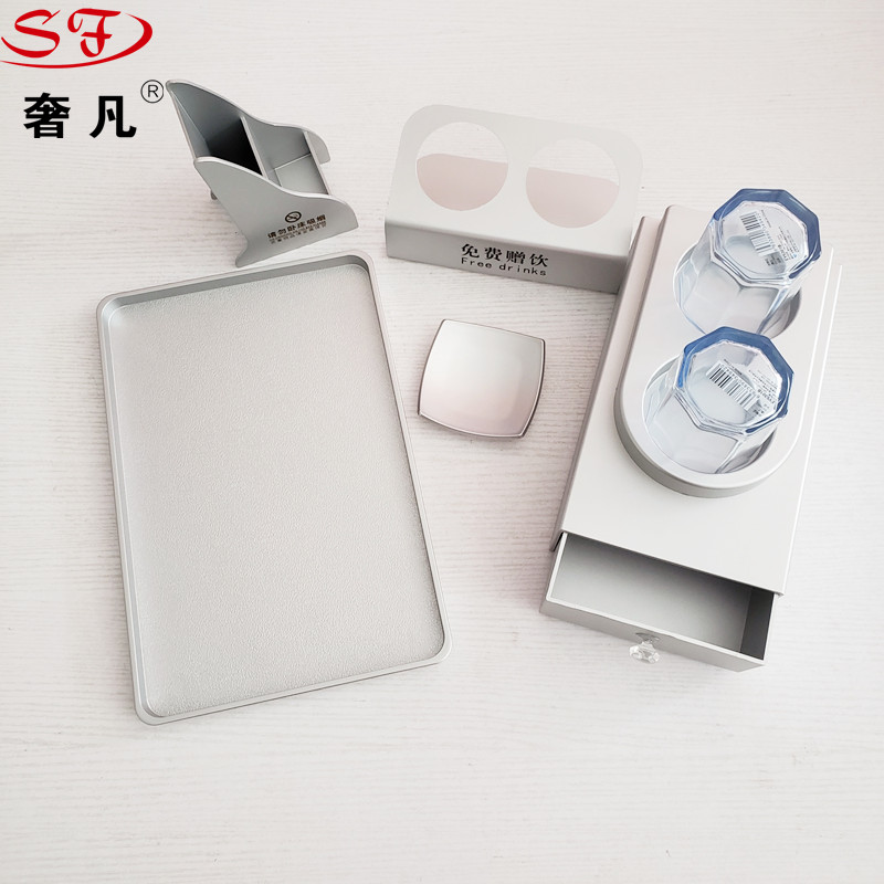 Hotel supplies, room storage box, five-piece set, toothbrush box, complimentary drink rack, remote control rack, soap dish tray, toiletries box details Picture