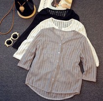 Spring new loose solid color V-neck top casual and versatile thin foundation