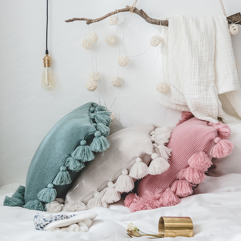Ins Nordic Wool Knitted Throw Pillow Sofa Pillow Cushion Waist Square Household Items Tassel Lantern Ball Specification drawing
