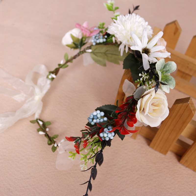 Foreign trade source simulation rose flower garlands, rattan strips, European and American brides' wedding travel hair, forest-style hair bands and headbands Specification image