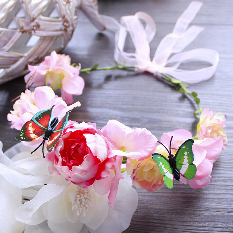 Factory direct sales of Bohemian garlands, beige butterfly flowers, hair bands and headbands. Street stall supply. Wholesale of headwear for women details Picture