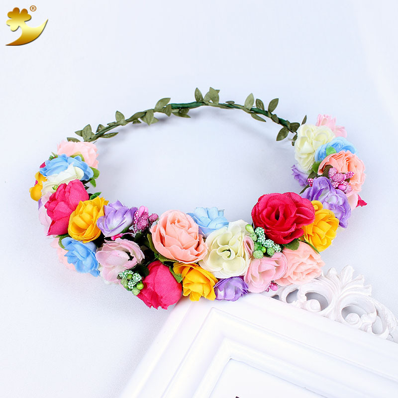 Direct sales of children's flower wreath headwear, Korean-style double-layer fresh bride flower wreath headwear in stock for wholesale