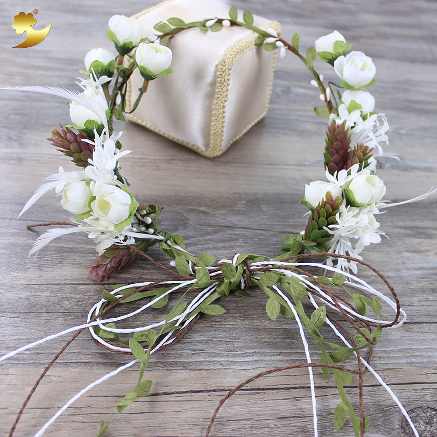 Forest-style rose and rattan garland, Korean-style handmade paper rope, evening mist flower tassels, girls' and children's garland headwear