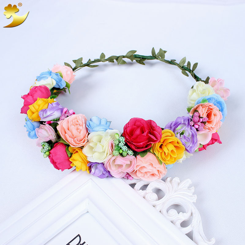Direct sales of children's flower wreath headwear, Korean-style double-layer fresh bride flower wreath headwear in stock for wholesale Specification image