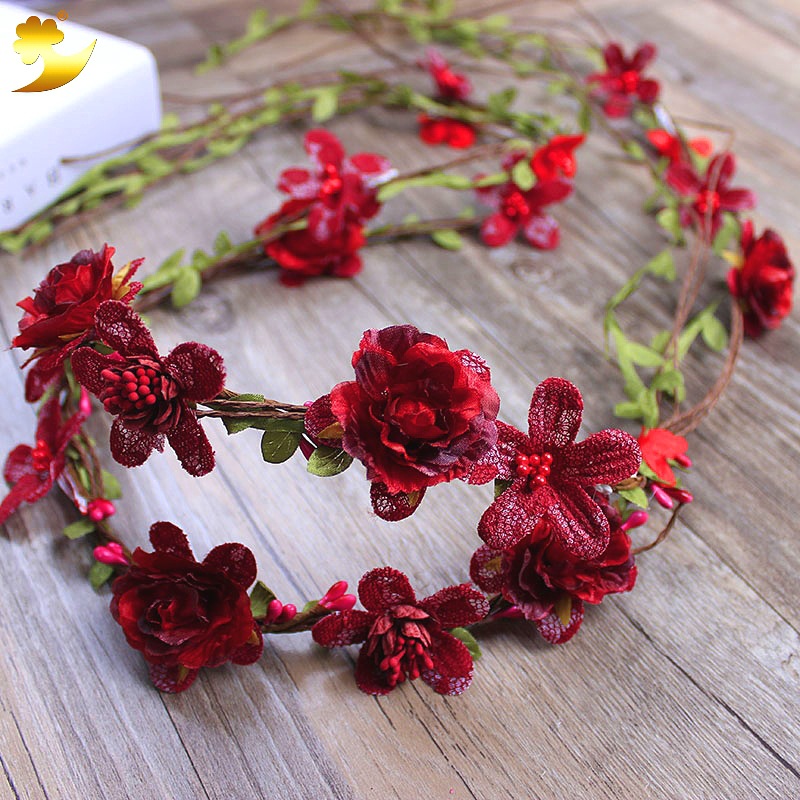Wholesale of original order rose and rattan flower garlands for brides, pure handcrafted rattan artificial flower garlands from Hawaii Specification image