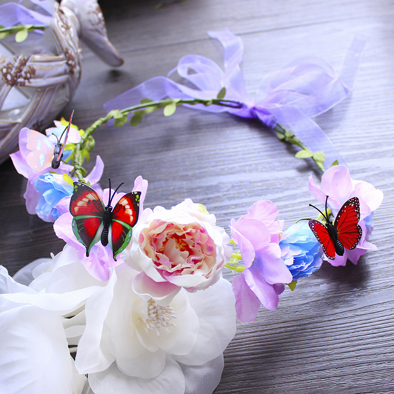 Factory direct sales of Bohemian garlands, beige butterfly flowers, hair bands and headbands. Street stall supply. Wholesale of headwear for women Application Scenario