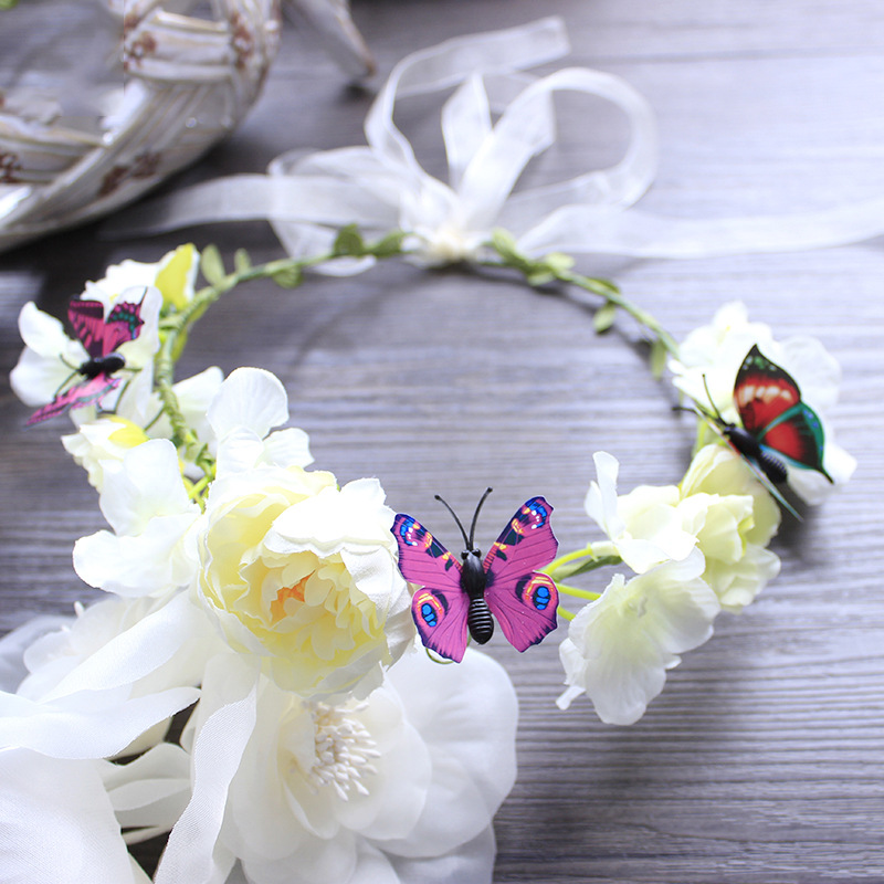 Factory direct sales of Bohemian garlands, beige butterfly flowers, hair bands and headbands. Street stall supply. Wholesale of headwear for women