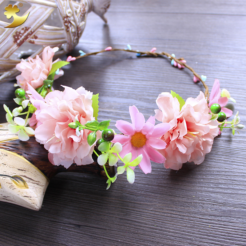 Bohemian hand-woven garland for ladies, 18 cm peony headwear, photography outfit and headwear details Picture