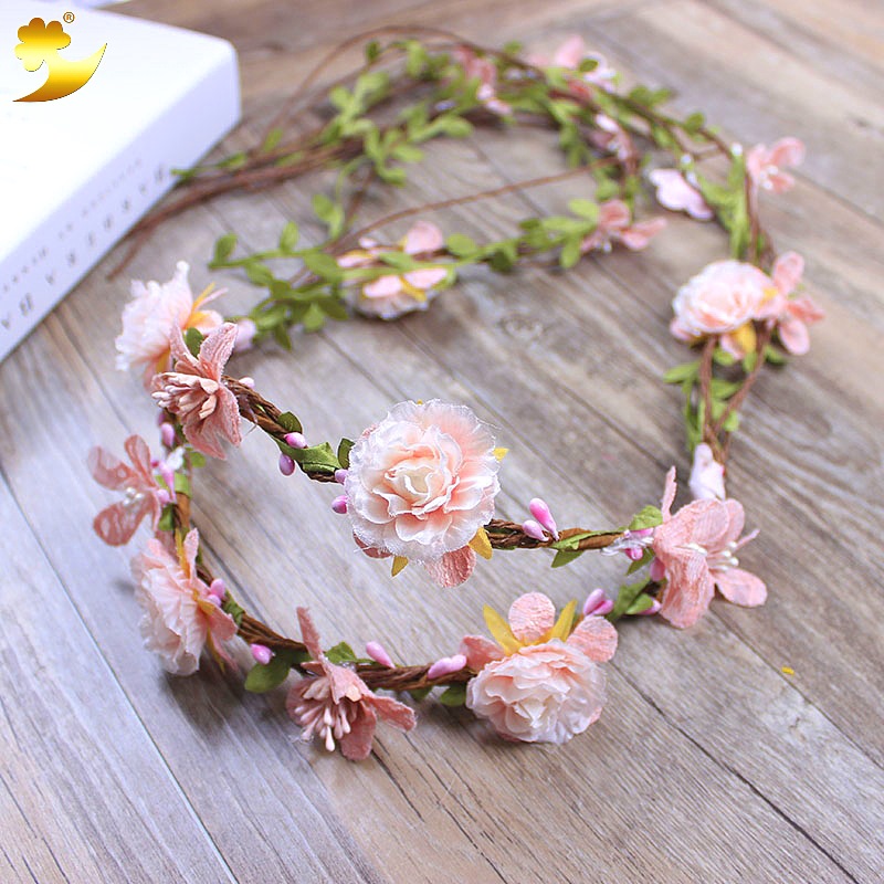 Wholesale of original order rose and rattan flower garlands for brides, pure handcrafted rattan artificial flower garlands from Hawaii details Picture