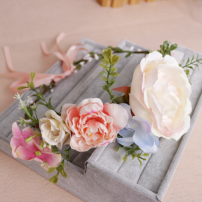 Factory direct sales: Popular rose garlands in Europe and America for bride photos, pink flower headwear, Hawaiian hair tie for girls Specification image