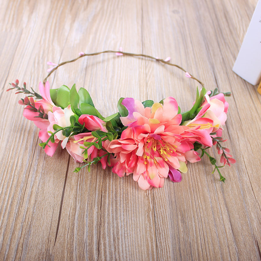 Factory direct sales of bride flower garlands, lilies, chrysanthemums, fabric hair flowers, semi-rings, Malaysian rice white handyman hair bands details Picture