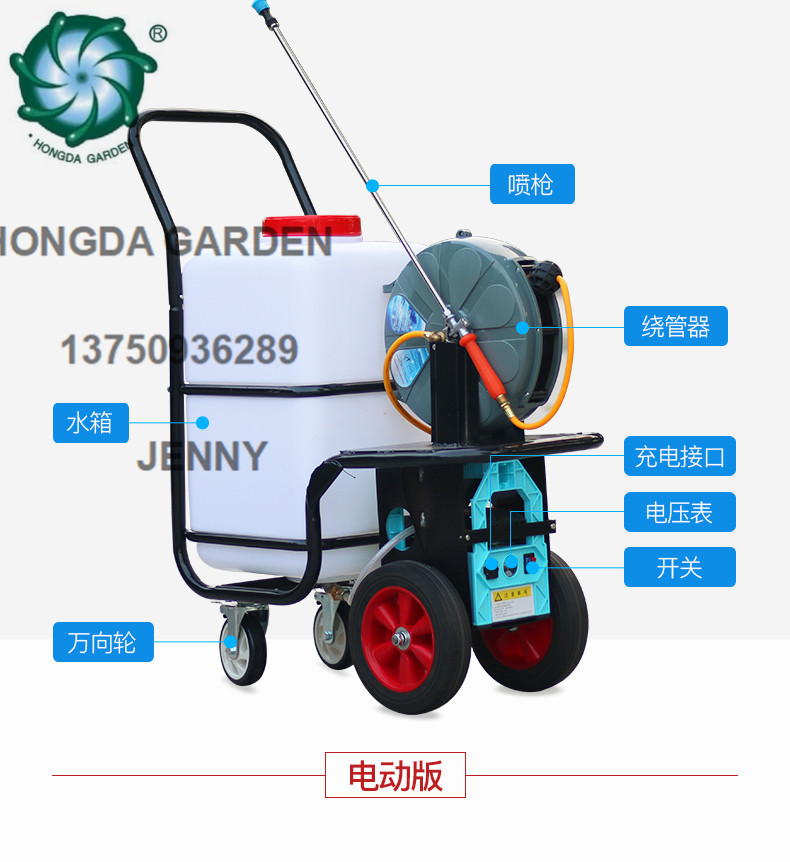 Agricultural high-pressure multi-functional sprayer, four-wheel hand-pushed gasoline 60-liter power sprayer Specification image