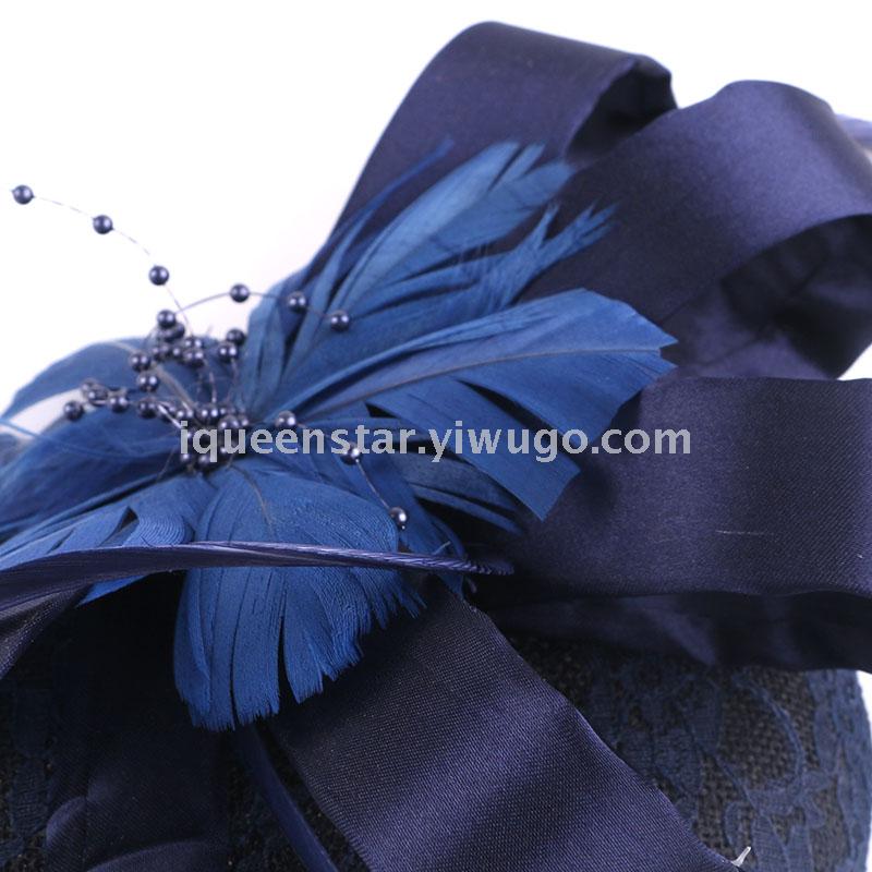 A popular Korean-style bride's top hat with lace and tulle headwear, embroidery, handcrafted feathers, photo studio headwear Application Scenario