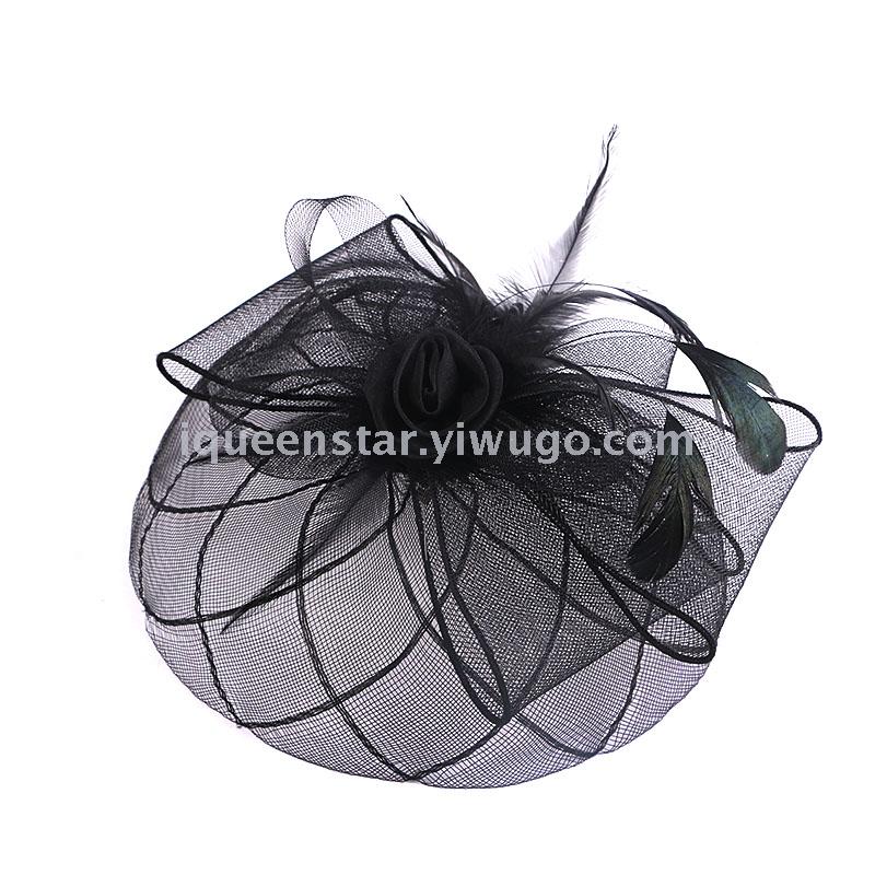 Retro feather tulle top hat headwear for banquets and parties, bride's hair accessories, best-selling Amazon veil hair clips wholesale