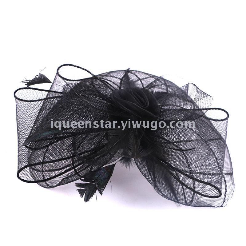 Retro feather tulle top hat headwear for banquets and parties, bride's hair accessories, best-selling Amazon veil hair clips wholesale Specification image