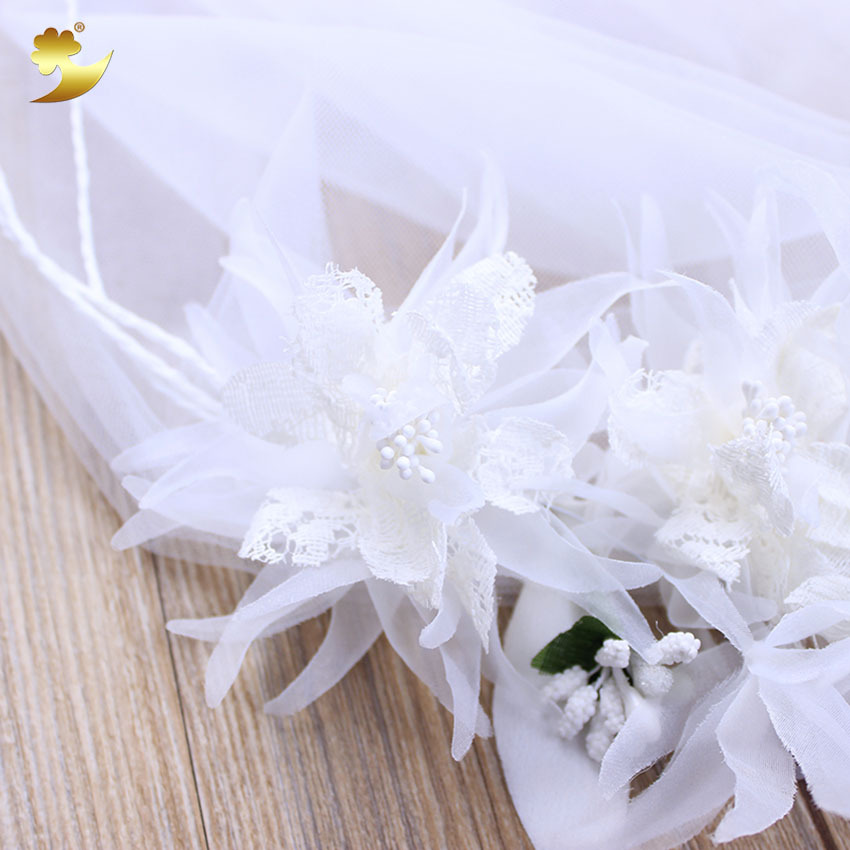 Design new European and American double-layer beige chrysanthemum bridal white wedding dress, garland veil, children's princess dress and headwear Specification image