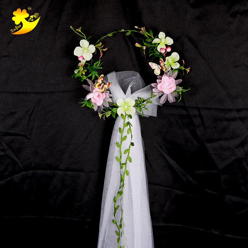 Korean bride forest style 2018 new veil beach photo bow garland veil light pink princess veil details Picture