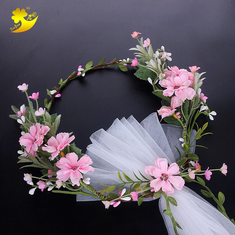 New bride veils from Japan and South Korea, seaside vacation photography, light pink veils, handcrafted simple double-layer forest-themed hair accessories wholesale